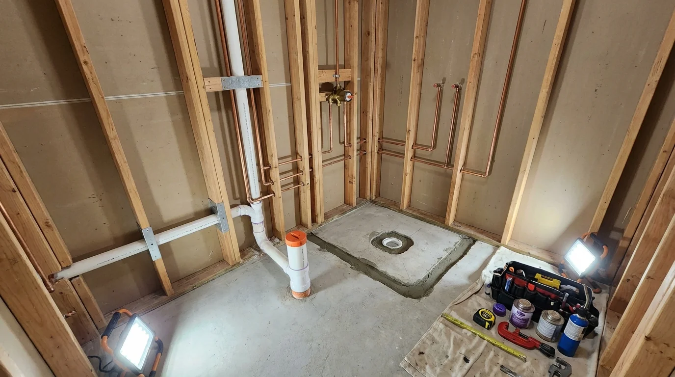 Bathroom rough-in plumbing during remodel by Johns Plumbing LLC in San Luis