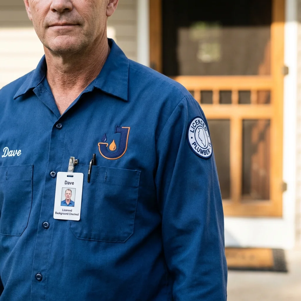 Licensed plumber showing ID badge in San Luis, AZ