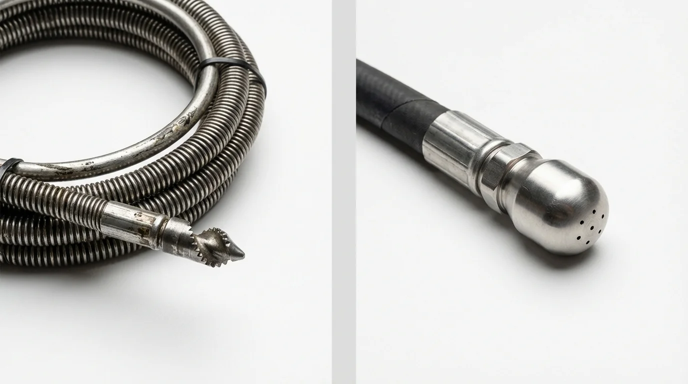 Drain snake cable and hydro jetting nozzle used for drain cleaning in San Luis, AZ