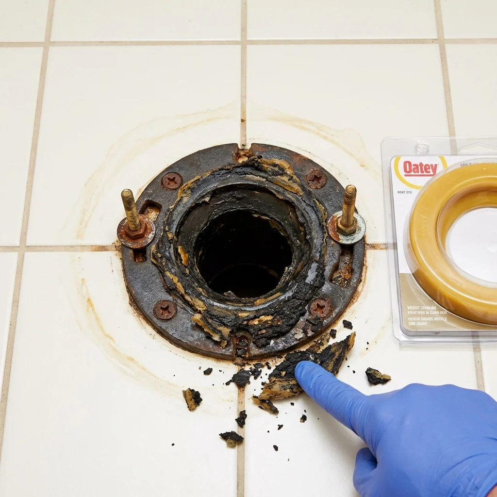 Failed wax ring showing water seepage at the base of a toilet in a San Luis, AZ home