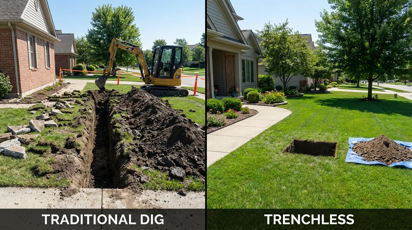 Trenchless sewer repair with minimal yard damage versus traditional excavation in San Luis, AZ
